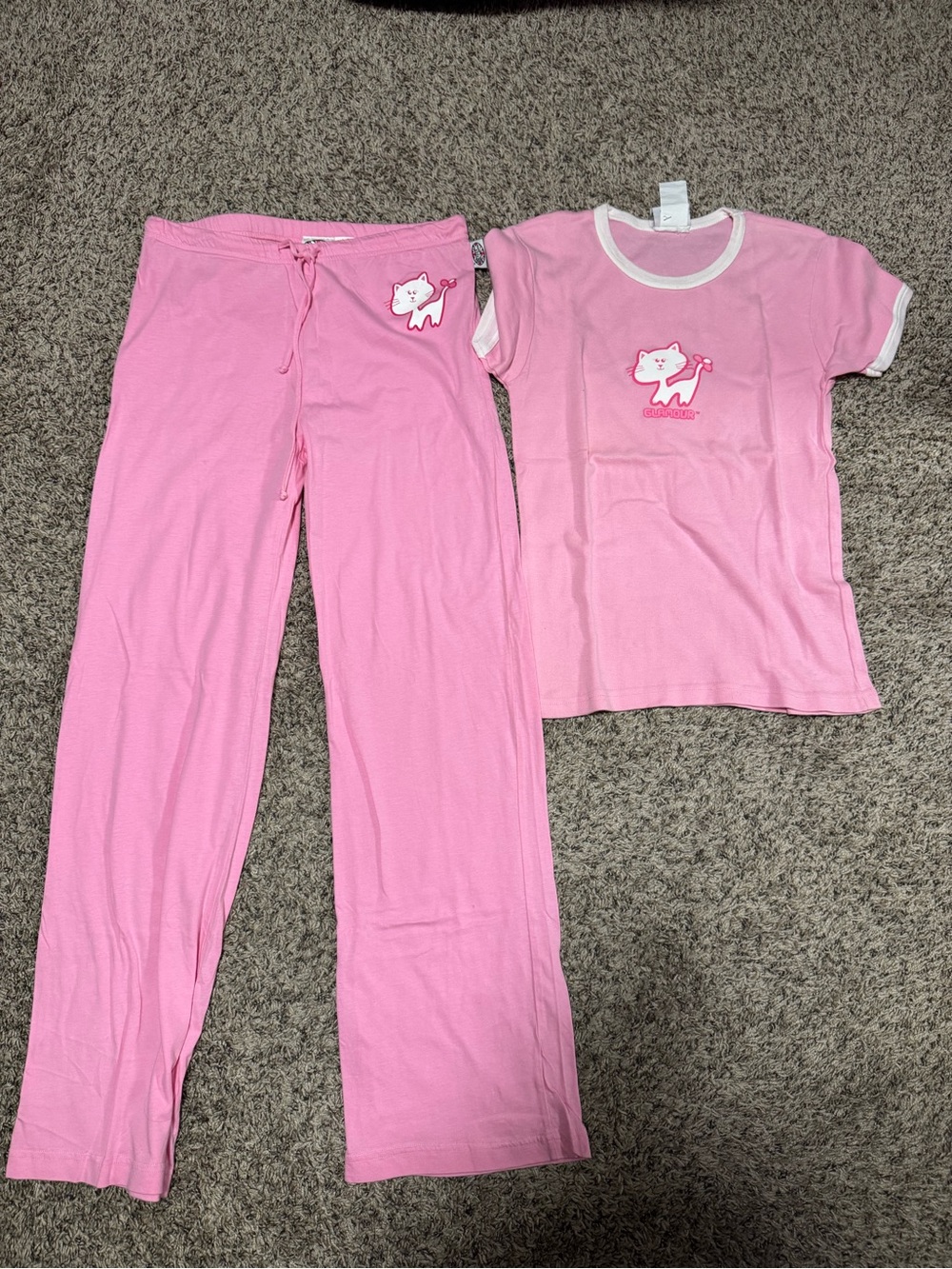 Womens  Pink Cat Graphic Pajama Set